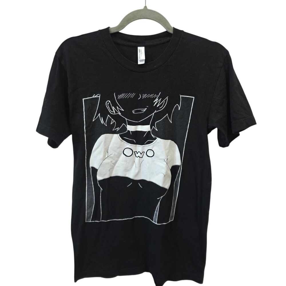 Anime Manga Girl OwO Graphic T Shirt Black American Apparel Small Emo Tee